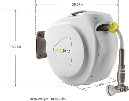 Retractable Garden Hose Reel, 5/8 in 100+6 ft, Heavy Duty Wall Mounted Water Hose Reel, Spring Power Automatic Rewind, Any Length Lock, 180° Swivel Bracket, 10 Pattern Spray Nozzle