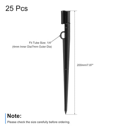 MECCANIXITY Irrigation Drip Support Stakes 200mm Length PP Plastic Black for 1/4" Tube Hose for Gardening Patio Lawn Pack of 25