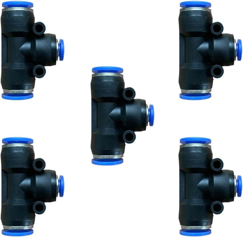 5 Pcs 10mm x 6mm x 10mm Pneumatic T Shaped 3 Way Tube Reducer Connector,Quick Push to Connect Tee Fitting