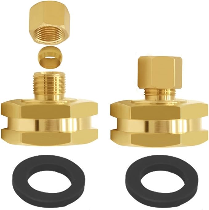 Joywayus 2PCS Brass 3/4" GHT Female Garden Hose Thread to 3/8" OD Compression Tubing Adapter US Standard Faucet Adapter Convert