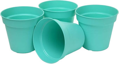 Mintra Home Garden Pots 4pk - Flowers, Herbs, Plants, Indoor, Outdoor, Colorful, Wholesale, Bulk (Teal, 11cm Diameter (4.3in))