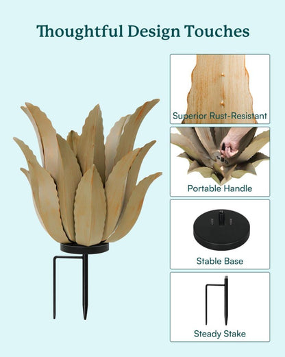 Metal Agave Plant Outdoor Decor - 25.5" H Large Hand Painted Desert Themed Garden Sculpture, Weather Resistant Rustic Yard Art for Lawn Patio, Unique Ornament Gift for Home & Garden