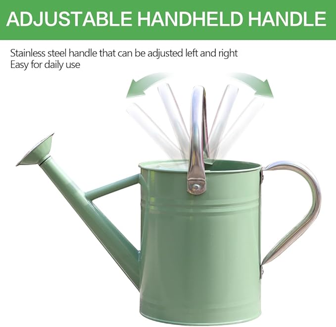 Metal Watering Can, One Gallon Watering Cans Stainless Steel for Outdoor Indoor Garden Plants Watering (Cream Green)