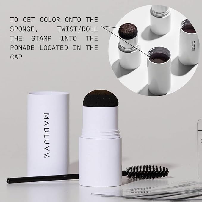 MADLUVV Brow Stamp Kit with Brow Stencils – Easy Eyebrow Shaper for Natural-Looking Brows – Popular Eyebrow Stencil Kit Used by Professionals – 9 Shapes, Spoolie, Travel Bag & Stamp (Nearly Black)