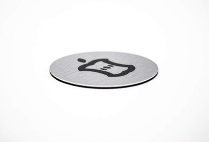 Metal Compost Sign | 2” Round, Compost Bin Label for Waste Basket | Brushed Silver Aluminum with Black Compost Symbol | Environment Signs | Ready to Hang