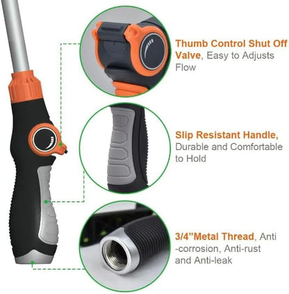 Hicks Ridge - Heavy Duty Watering Wand - 180° Rotating Head - 18-inch Metal Long Hose Nozzle Sprayer - Wand with Thumb Flow Control - Perfect for Hanging Baskets, Shrubs, Seedbed, Garden, and Lawn