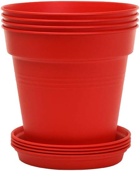 Mintra Home Garden Pots 4pk - Flowers, Herbs, Plants, Indoor, Outdoor, Colorful, Wholesale, Bulk (Red, 11cm Diameter (4.3in))