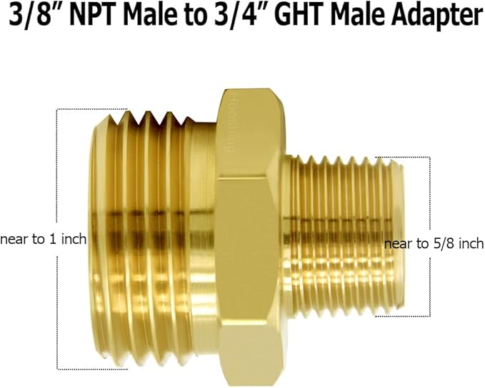 Hooshing Garden Hose Adapter 3/8" NPT to 3/4" GHT Brass Garden Hose to Pipe Fittings Connectors with Washers