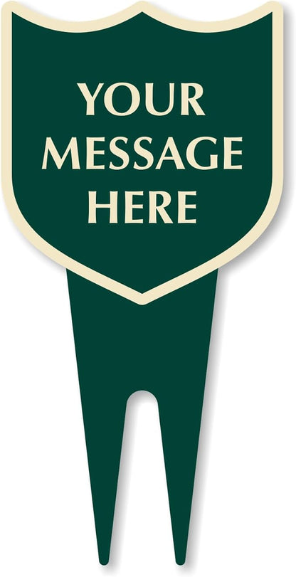 SmartSign Custom Designer Yard Stake Sign - Add Your Message, 6"x12", Vintage Shield Shape, 120 mil Aluminum Composite Sign w/Overcoat for Outside, Integrated Ground Stakes, Reflective Option, USA-Made