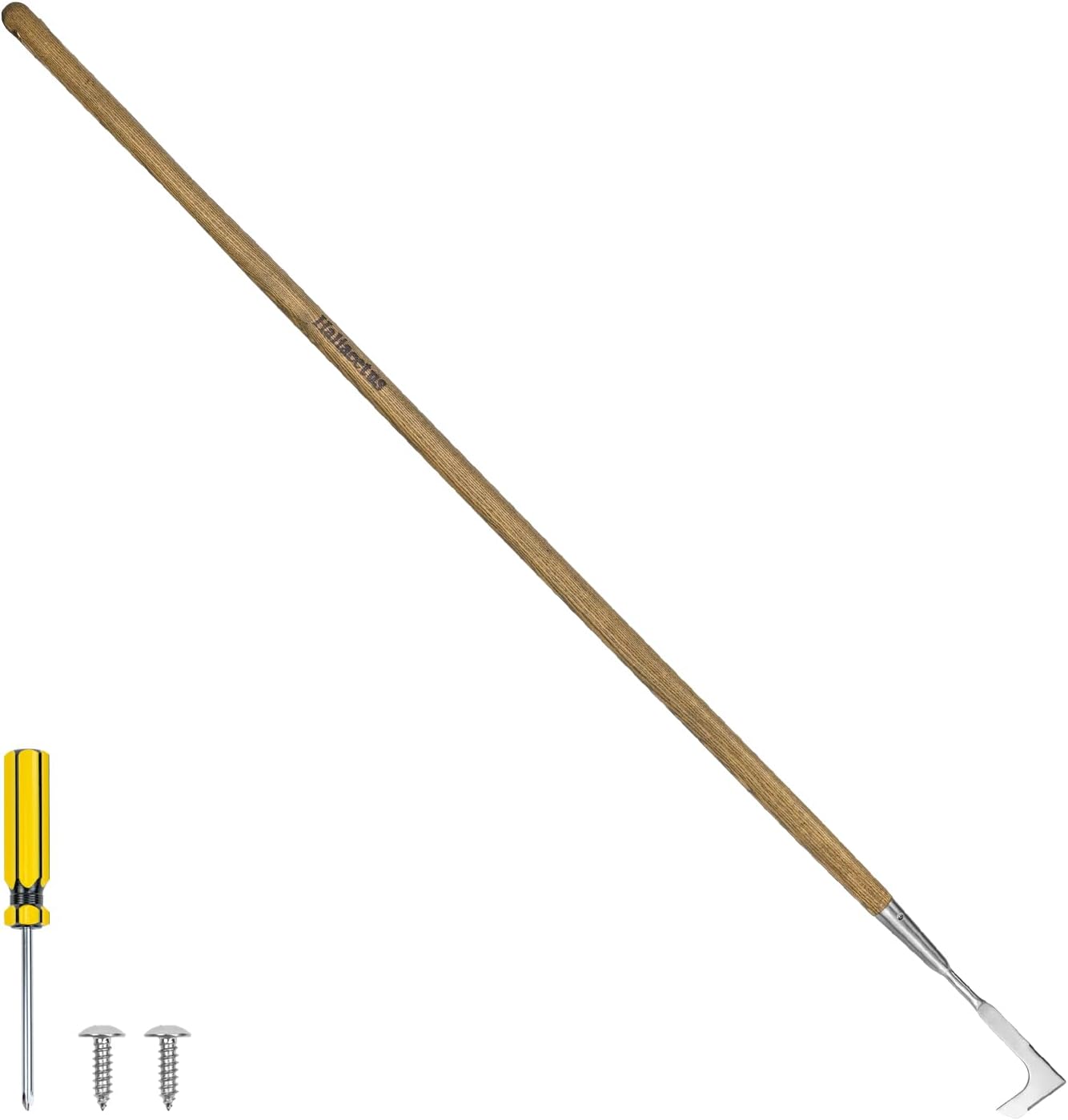 Haliaeetus Long Handle Crack Weeder, 62'' L-Shaped Stainless Steel Crevice Weeding Tool, Comfortable Wood Handle Paver Weeder, Sidewalk Weed Removal Tool for Driveway, Bricked Patio, Terrace Paving