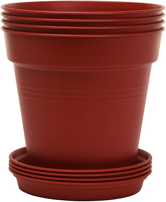 Mintra Home Garden Pots 4pk - Flowers, Herbs, Plants, Indoor, Outdoor, Colorful, Wholesale, Bulk (Burgundy, 19cm Diameter (7.5in))