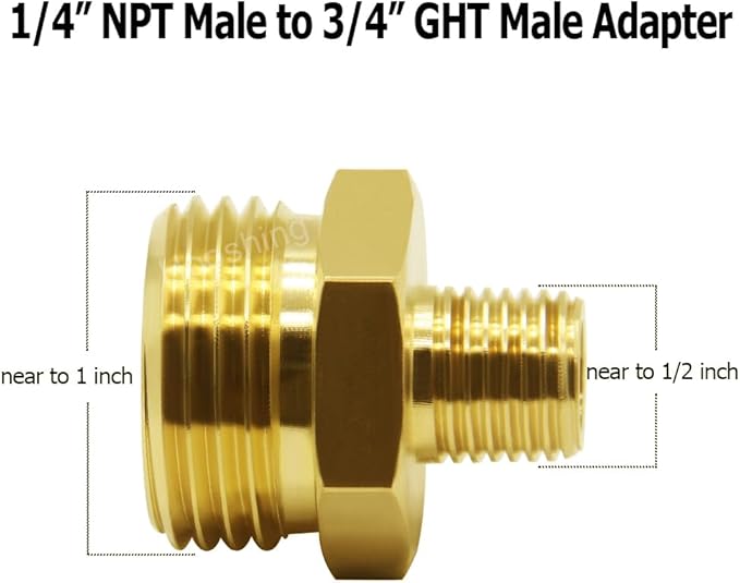 Hooshing Garden Hose Adapter 1/4" NPT to 3/4" GHT Thread Brass Garden Hose to Pipe Fittings Connectors with Washers