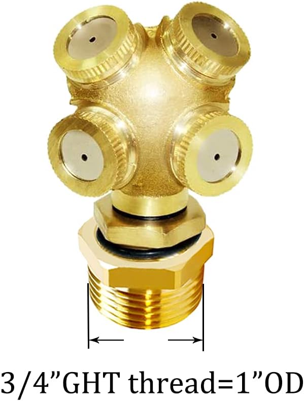 Joywayus Brass Misting Spray Nozzle 3/4" GHT Male 4-Holes Garden Sprinklers Irrigation Connector Water Sprinklers Mister Heads Fitting with Filter Mesh (Pack of 2)