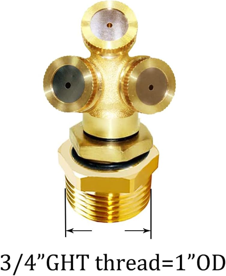 Joywayus Brass Misting Spray Nozzle 3/4" GHT Male 3-Holes Garden Sprinklers Irrigation Connector Water Sprinklers Mister Heads Fitting with Filter Mesh (Pack of 2)