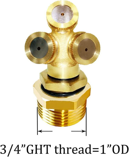 Joywayus Brass Misting Spray Nozzle 3/4" GHT Male 3-Holes Garden Sprinklers Irrigation Connector Water Sprinklers Mister Heads Fitting with Filter Mesh (Pack of 2)