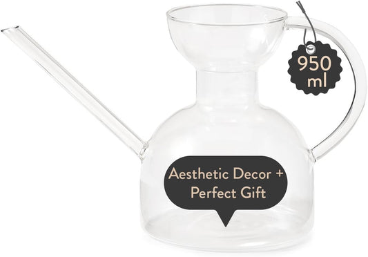 Modern Sprout Plant Watering Can - Handcrafted from Borosilicate Glass - Long Spout Vessel for Indoor Plants - 32 Oz Capacity - Multipurpose Watering Can and Flower Vase for Houseplants (Clear)