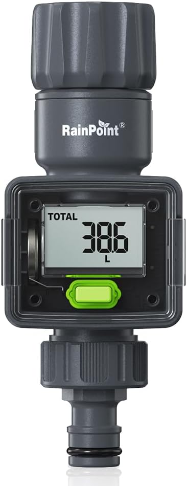 RAINPOINT Digital Garden Hose Flow Meter - Real-Time Tracking, Smart Water Meter for Outdoor Plants