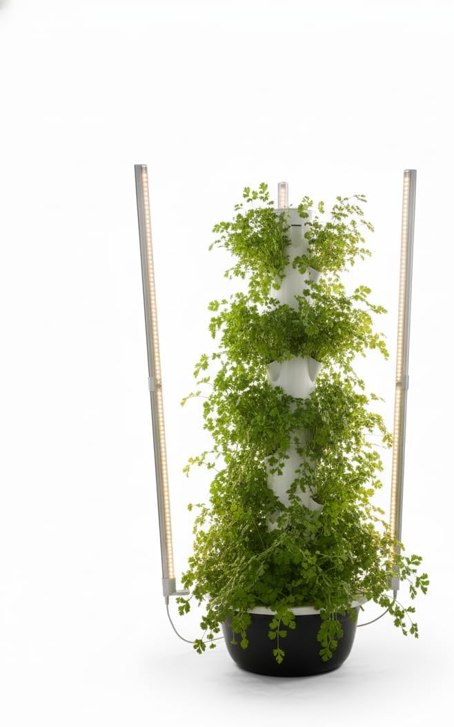 7-Tier Vertical Hydroponic Tower System, 28-Plant Indoor Growing Kit with LED Lights, White Space-Saving Design for Home Vegetables and Herbs