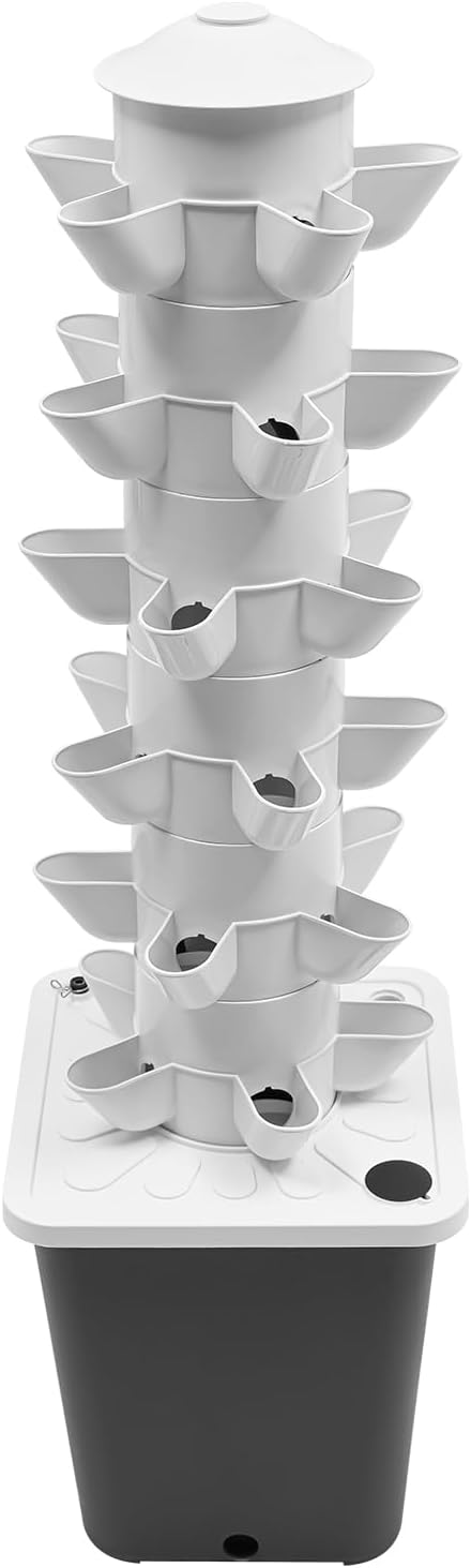Hydroponic Tower Growing System Kits with LED Grow Lights 30 Pods Indoor Vertical Planter Germination Kit 6 Layers Hydroponic Tower for Fruits, Vegetables, Herbs, and Miniature Greens (Gray)