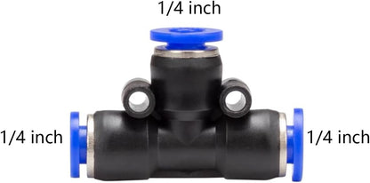 1/4 inch Air Hose T Connector Plastic Pneumatic Quick Push to Connect Tee Fitting (20Pcs)