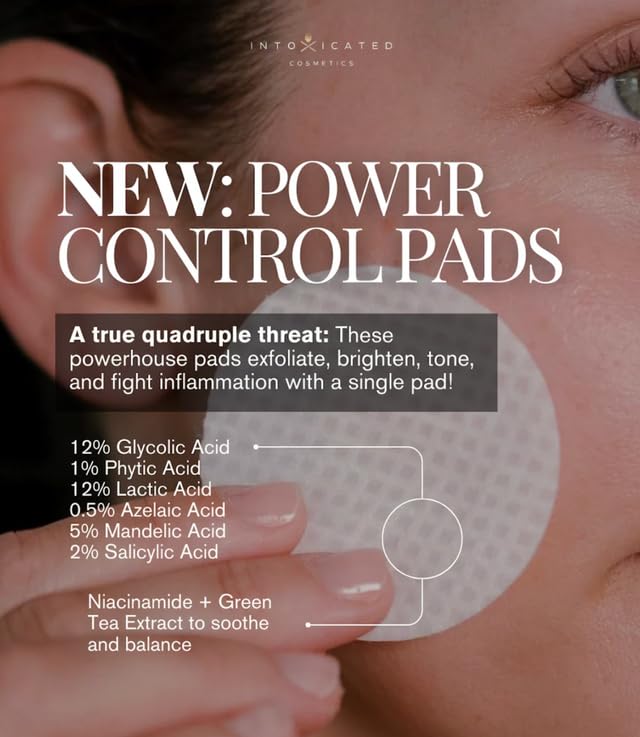 Intoxicated Cosmetics Power Correct Peel Pads - Alpha and Beta Hydroxy Acid Exfoliating Treatment for Fine Lines and Wrinkles - Brightening Pads with Niacinamide and Green Tea Extract for Radiant Skin