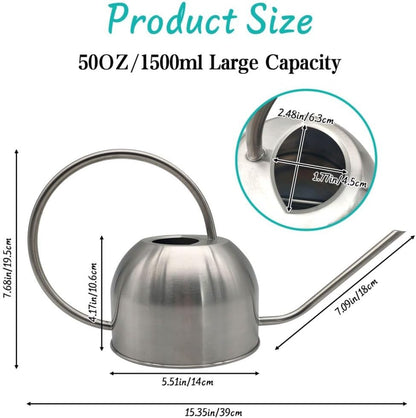 Hamiledyi 50 oz/1500 ml Stainless Steel Watering Can with Long Spout Metal Watering Can Indoor Outdoor Flower Watering Pot for Garden Orchid Bonsai Office Desk Plants (Silver)