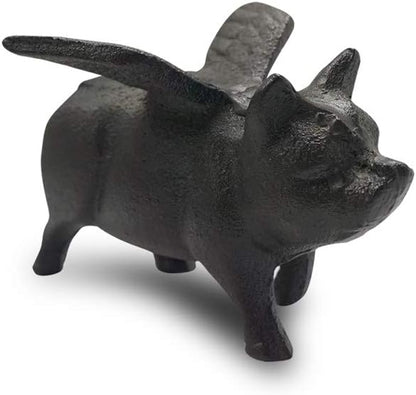 NACH Cast Iron Flying Pig Garden Statue - Black Door Stopper, Rustic Decor Sculpture, Paperweight, Outdoor Statue - 5.5x3.5x3.9 Inch, JS-92-040