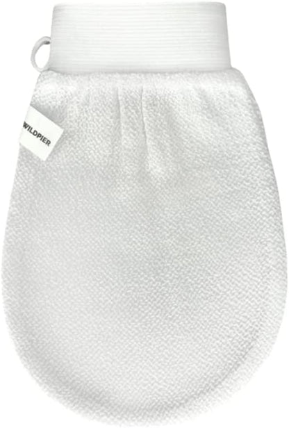 Wildpier Beauty Exfoliating Glove Mitt Body Scrub for Bath Shower Spa Hand Exfoliator Gloves, Dead Skin Cell Remover, Plant Based Deep Exfoliation Scrubber, White