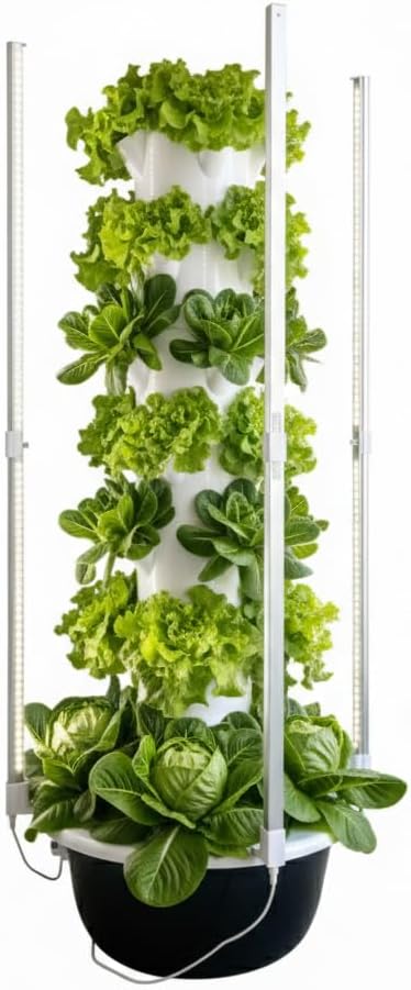 7-Tier Vertical Hydroponic Tower System, 28-Plant Indoor Growing Kit with LED Lights, White Space-Saving Design for Home Vegetables and Herbs