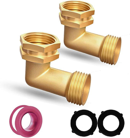 Garden Hose Elbow Connector 90 Degree Brass Hose Elbow Fitting Quick Swivel Connect Adapter Thread Size 3/4" FHT x 3/4" MHT (2 SETS)