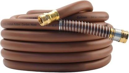 Garden Hose 50FT x 3/4", Heavy Duty Rubber Hose, Water Hose with Five Layered Braiding, Male to Female Fittings, 1000PSI Burst, 300PSI Working (Brown)