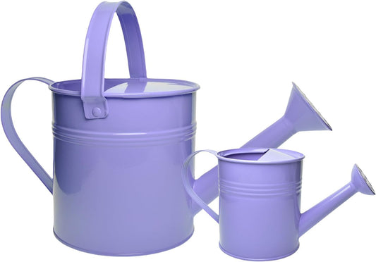 Small Metal Watering Can Set, Pink, 1.2L and 0.23L Garden Cans with Long Spout, Indoor Outdoor Plant Care (Purple)