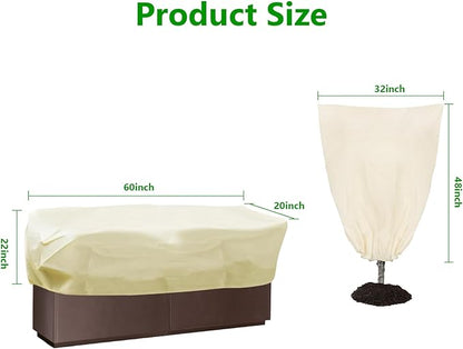 Plant Covers Freeze Protection, 4 Pack Frost Blankets for Outdoor Plants – 2 Rectangular (22"x60"x20") & 2 Round (32"x48") Winter Plant Covers, 2.4oz/yd² Frost Cloth Plant Protection