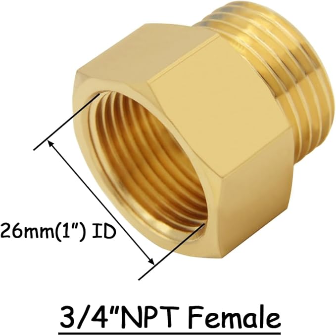 2PCS Brass Garden Hose Adapter 3/4"GHT Male to 3/4"NPT Female Thread Reducer Water Hose Nipple Reducing Convert Pipe Fittings Connector