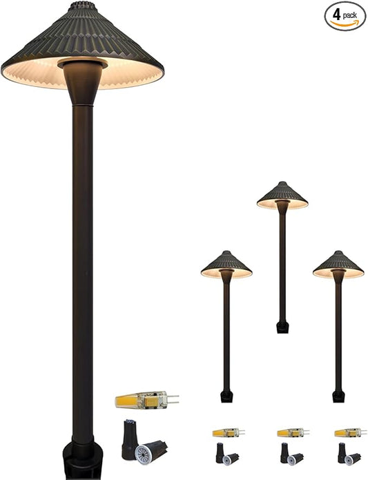 COLOER 4-Pack 12V Brass Outdoor Low Voltage Pathway Lights for Outside(Bronze,23" Tall, 7.5" Shade) with 2W 2700K G4 LED Bulb(604B)