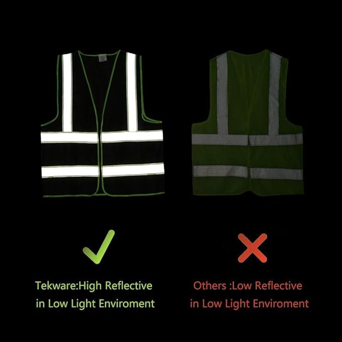 Tekware Safety Vest with High Reflective Strips, Pack of 10 Bright Neon Color Construction Protector with Zipper