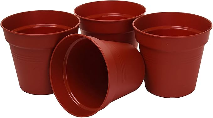 Mintra Home Garden Pots 4pk - Flowers, Herbs, Plants, Indoor, Outdoor, Colorful, Wholesale, Bulk (Burgundy, 17cm Diameter (6.6in))