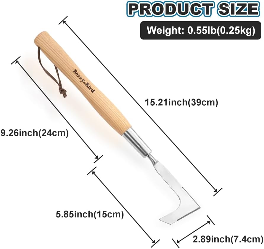 Berry&Bird 15.2'' Crack Weeder Crevice Weeding Tool with Ashwood Handle, Manual Weed Puller for Sidewalk, Driveway Cracks & Garden Edging, Weeding Sickle for Garden Patio Lawn Yard Terrace Paving Moss