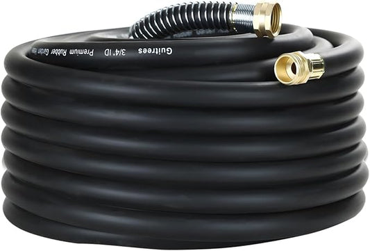 75FT 3/4 Heavy Duty Rubber Garden Hose - 200psi Working, 1000psi Burst - Hot/Cold Water - Five-Layered Braiding for Durability - Versatile for Gardening, Agriculture, Construction(Black)