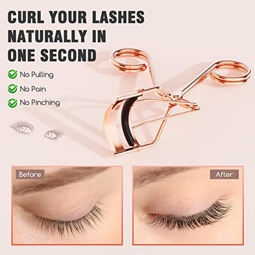 Eyelash Curler with Comb, Professional Volumizing Lash Lift Kit Lash Curler with Refill Pads for Home & Travel Uses, Rose Gold