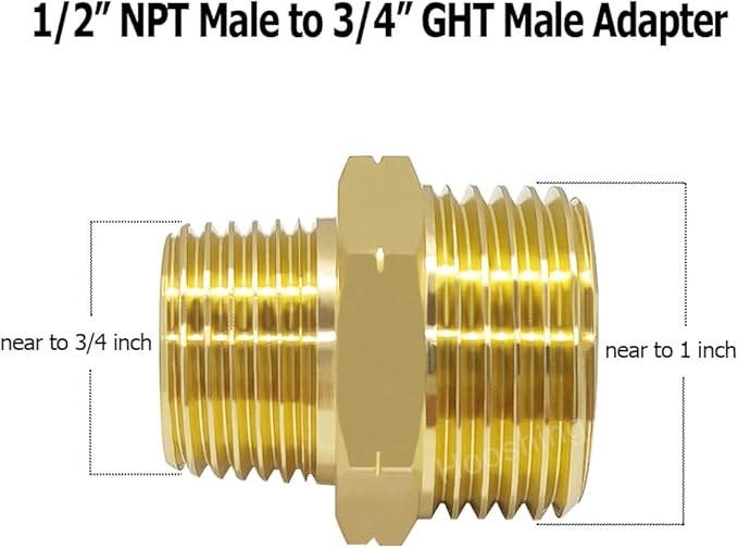 Hooshing Garden Hose Adapter 3/4 Inch GHT to 1/2 Inch NPT Brass Hose Connectors Water Hose to Pipe Thread Fittings Washers