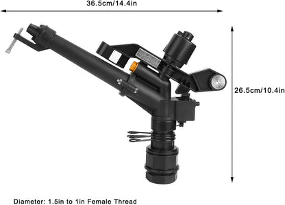 Rocking Arm Sprinkler, 1.5in DN40 to 1in DN25 Female Thread Adjustable 360 Degree Rotating Rocking Arm Impact Mini Sprinkler with Nozzle Set