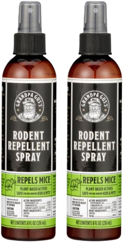 Grandpa Gus's Mouse Repellent Spray, Peppermint & Cinnamon Oil Formula, Repels Mice & Rats from Nesting, Chewing in Homes/RV, Boat/Car, Storage & Wiring, 8 fl oz (2 Bottles)