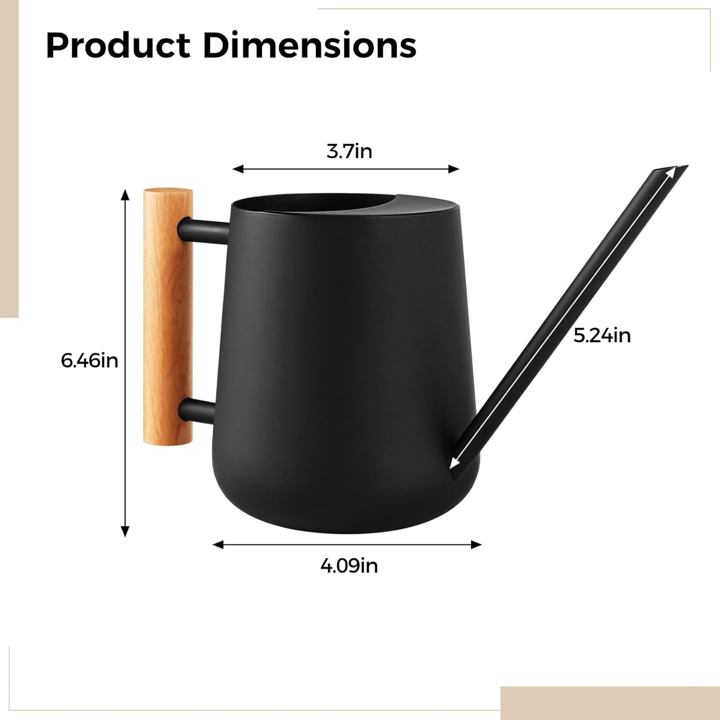 Stainless Steel Watering Can with Long Spout, 34 oz Bonsai Watering Can with Wood Handle for Potted Plants, Black Matte Finish