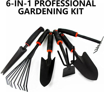 Large Garden Tool Set with Non-Slip Rubber Handle - 6 Piece Heavy Duty, Gardening Hand Tools, Sturdy Durable, Classic Utility Gardening Gift