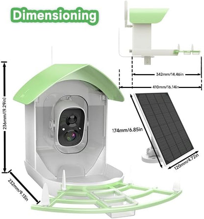 Bird Feeder with Camera, AI Identify Birds Species, FHD 2K Video Quality Bird Watching, Wireless Outdoor Weatherproof Birds House, Solar-Powered, for Garden, Yard,Patio, Green