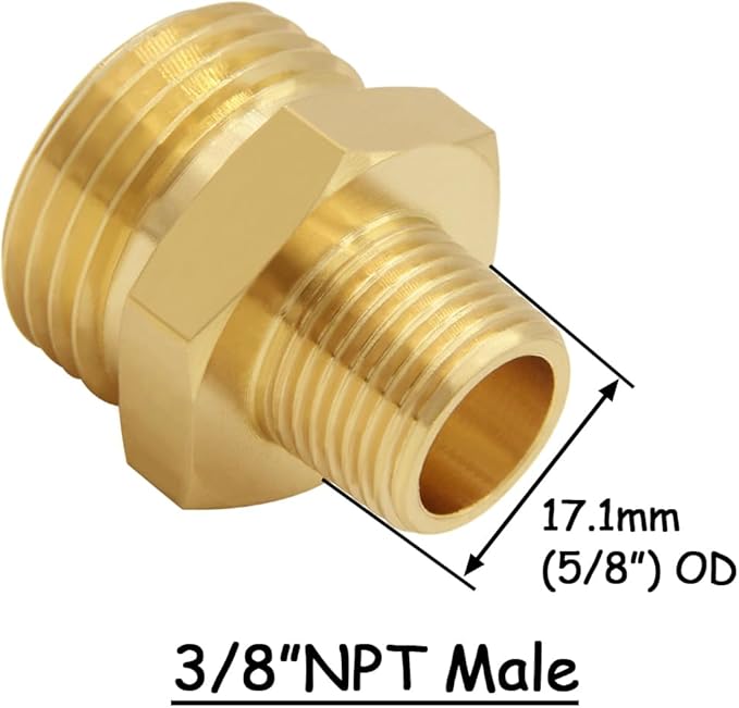 2PCS Brass Garden Hose Adapter 3/4"GHT Male to 3/8"NPT Male Thread Reducer Water Hose Nipple Reducing Convert Pipe Fittings Connector
