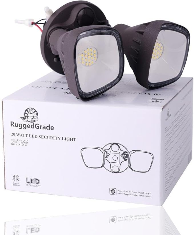 RuggedGrade 20W Turin II Series LED Security Wall Light - Adjustable LED Flood Light - 1,750 Lumens - 5000K Bright White - Bronze Housing - Outdoor LED Light - DLC 5.1 Premium