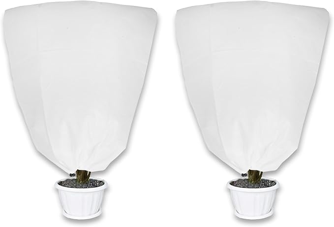 2 Pack Plant Covers Freeze Protection for Winter, 31.5''×23.6'' Frost Cloths for Outdoor Plants Cold Weather Blankets with Drawstrings