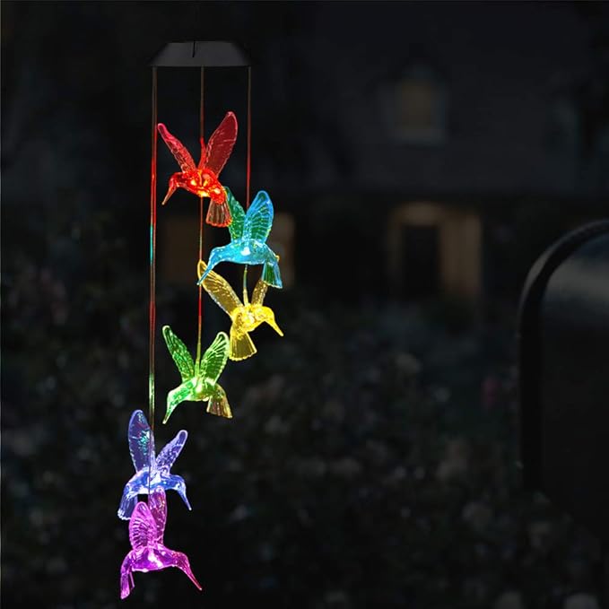 Solar Hummingbird Wind Chimes Outdoor-Waterproof Solar Powered LED Changing Light Color Hummingbirds Mobile Romantic Wind Chime for Mom Gifts, Home,Party,Festival,Night Garden Decoration(Blackboard)